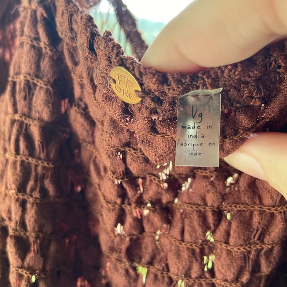 Free People Adela Lace Mini Dress in Mocha Size L - Picture 9 of 10